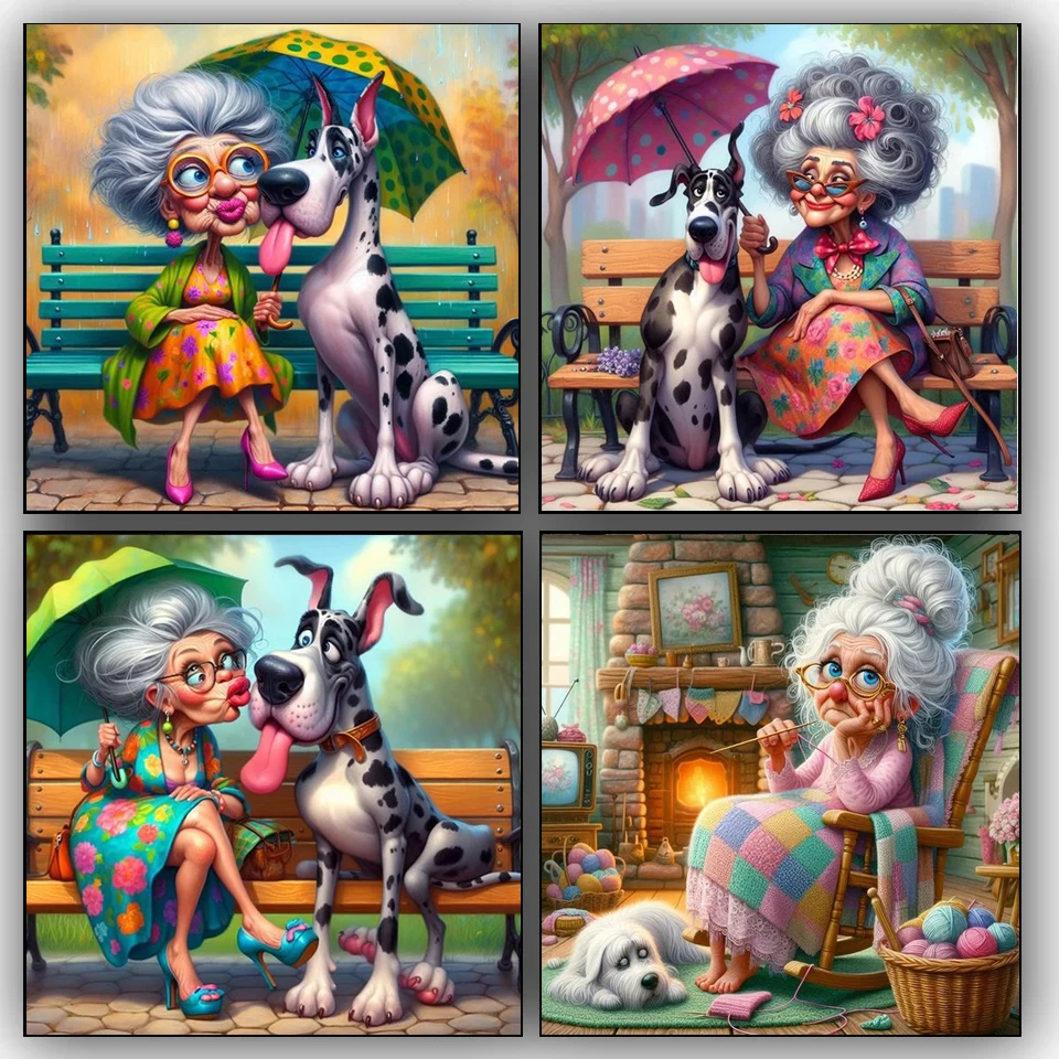 DIY 5D Diamond Painting Cute Old Happy Lady Kiss Dog New 2024 Full Square Round Mosaic Picture Cross Stitch Kit Art Rhinestone