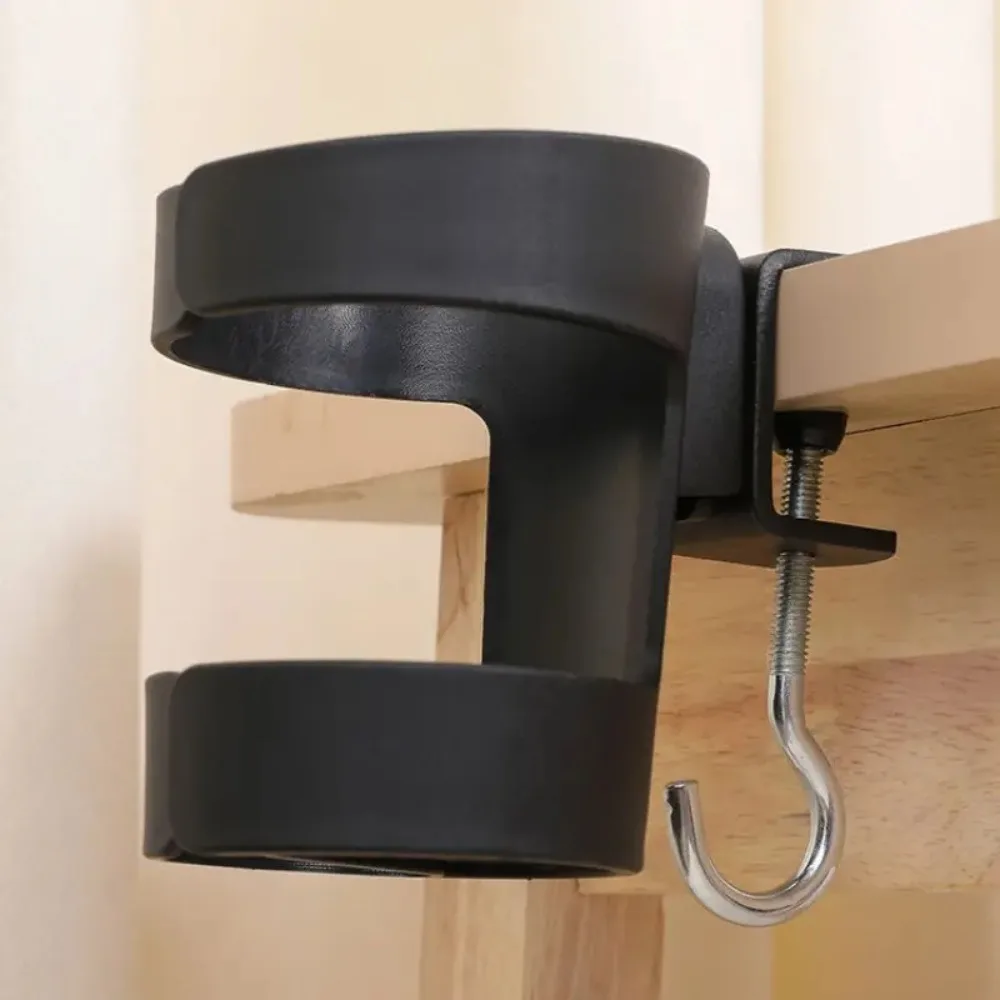 

2 in 1 No Drill Table Edge Water Cup Holder with Hook Organizer Adjustable Storage Rack Clamp Space Saving Home Office School