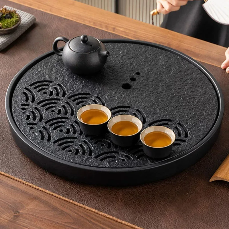 ^Coasters Hospitality Tea Tray Round Ceremony Accessories Valet Drip Drainage Tea Tray Office Ceramic Bandejas Home Decorationgs