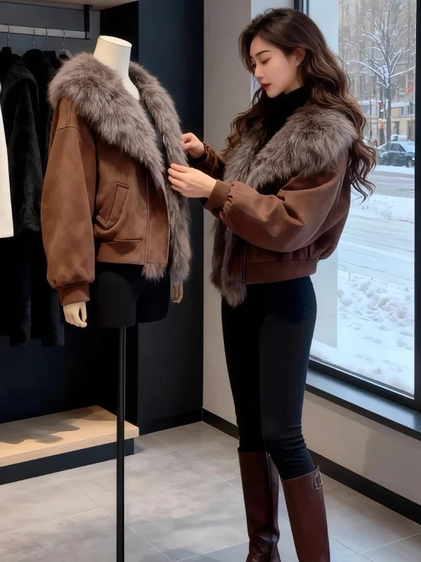 

Warm ort Women's Cotton Jaet with Large Fur Collar Faionable Korean Design Slimming Winter Outerwear Ailofei Commute Sle