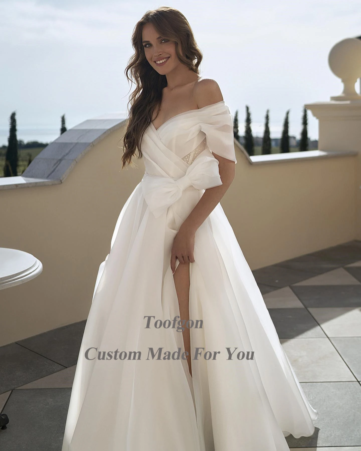 Toofgon-Robe de mariée en organza, ligne A, à lacets, dos nu, pour les femmes initiées, avec fente latérale, pour les patients, quelle que soit la tenue de soirée formelle