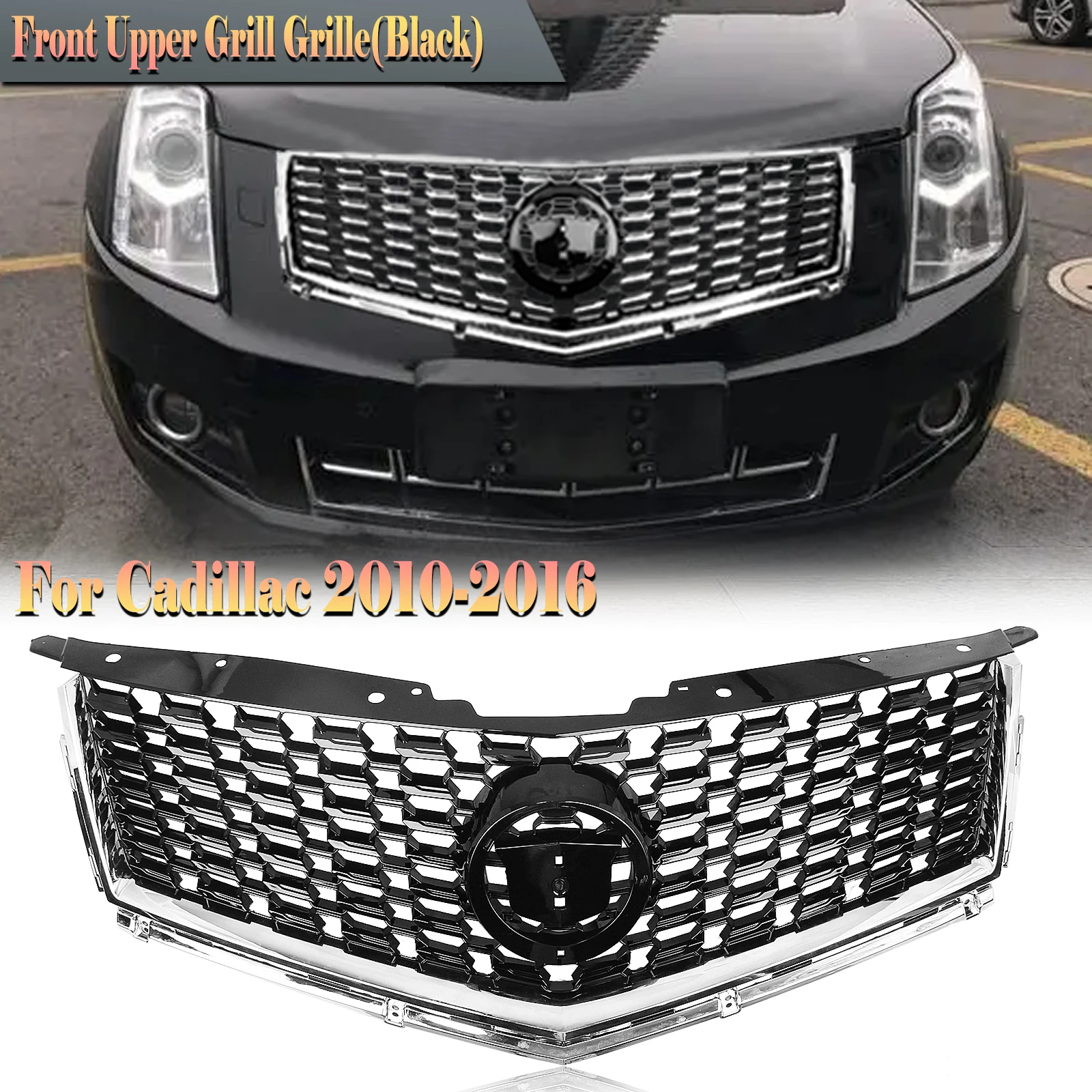 Front Grille Grill For Cadillac SRX 2010 2011 2012 2013 2014 2015 2016 Black/Silver Upper Bumper Hood Mesh Grid