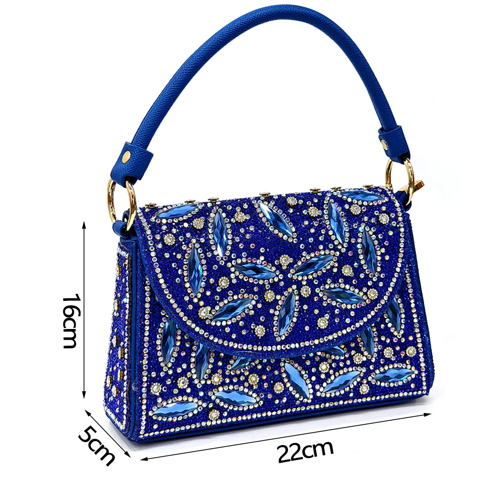 Venus Chan 2025 Elegant Nigerian Women\'s Blue Heels and Rhinestone Handbag Set - Italian Design for Weddings and Parties