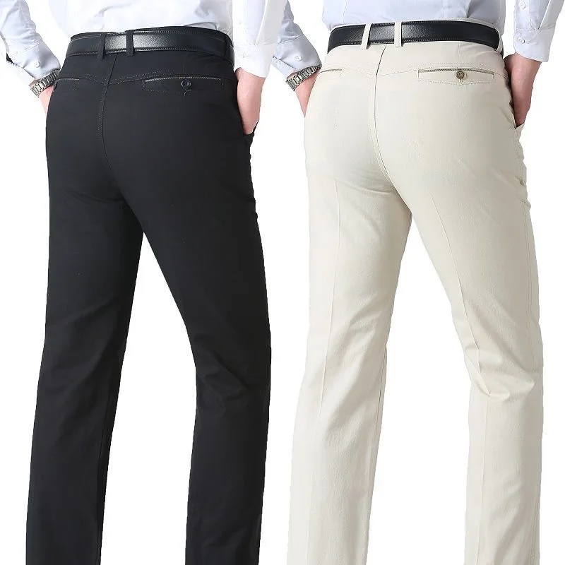 

Мужские весенне-осенние брюки из 100% хлопка для среднего возраста, прямые, с высокой талией, повседневные, для отцов, тонкие и плотные, костюмные брюки