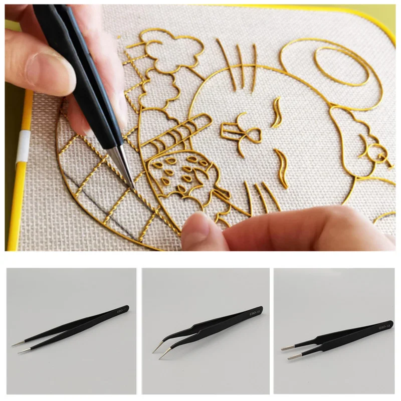 Cloisonne enamel tweezers painted DIY does not hurt gold wire anti-static multi-functional stainless steel sewing tools