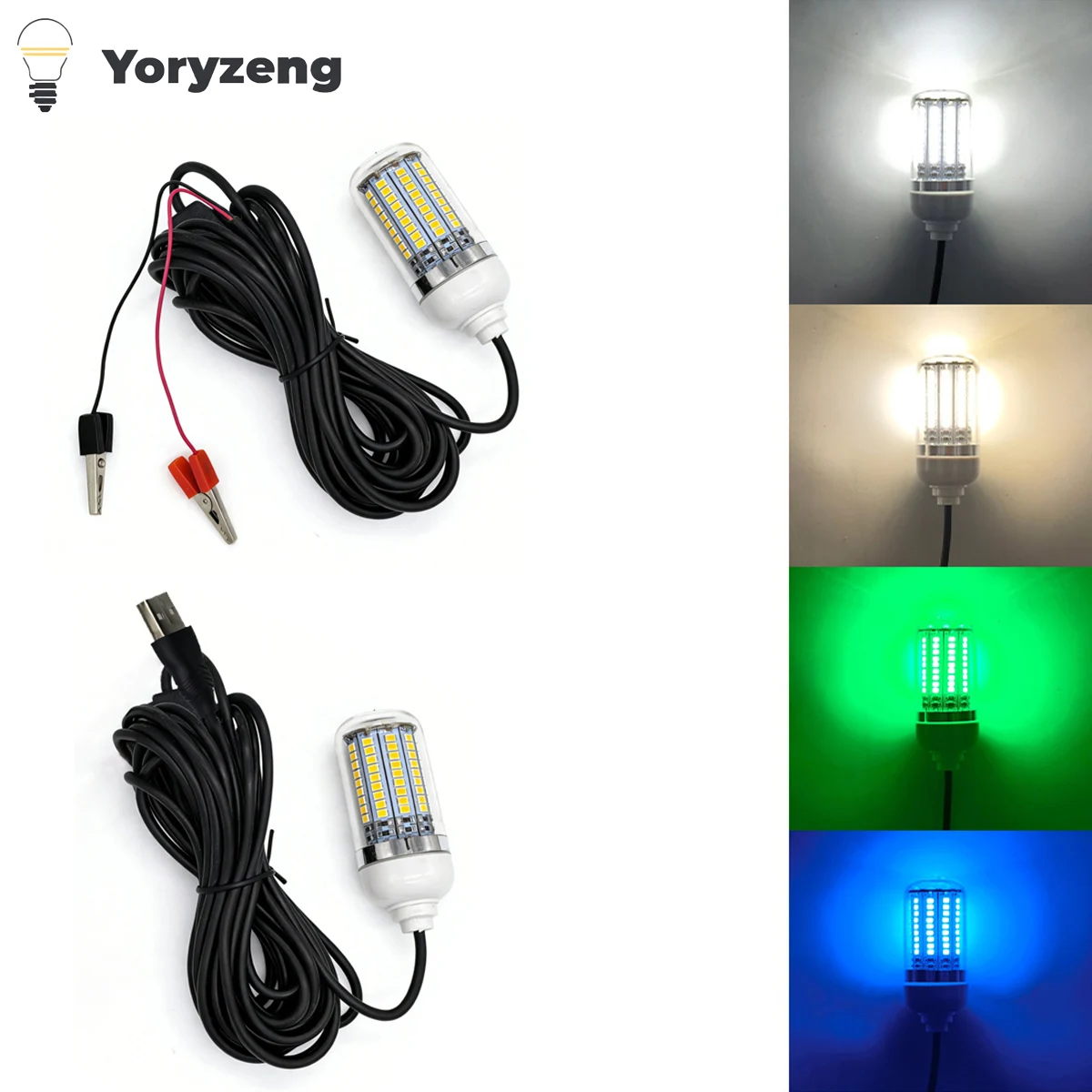 Submersible LED Fishing Light 15W 108 LEDs IP68 Waterproof Underwater Fish Finder Lamp Attracts Squid Crappie 5M Power Cord