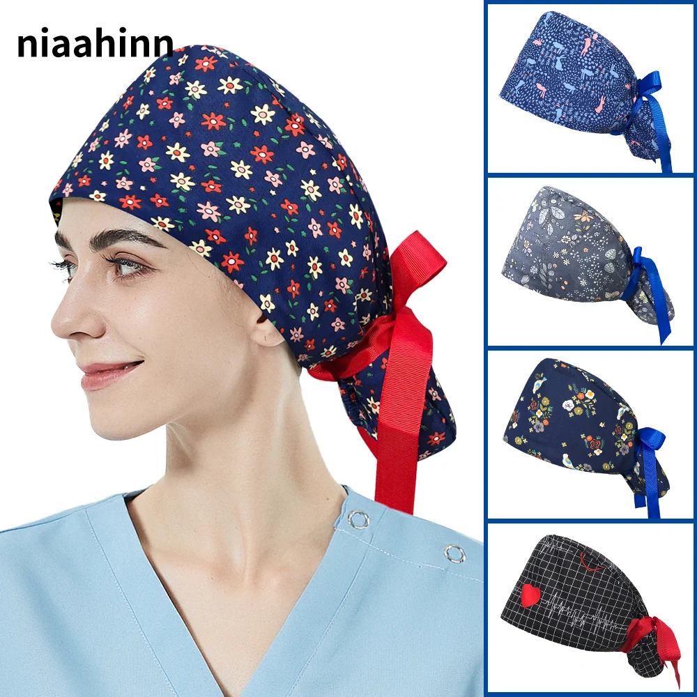 

Unisex Hospital Surgical Caps Women Long Hair Bouffant Hats with Sweatband Adjustable Elastic Multicolor Anti-dirty Scrubs Hats