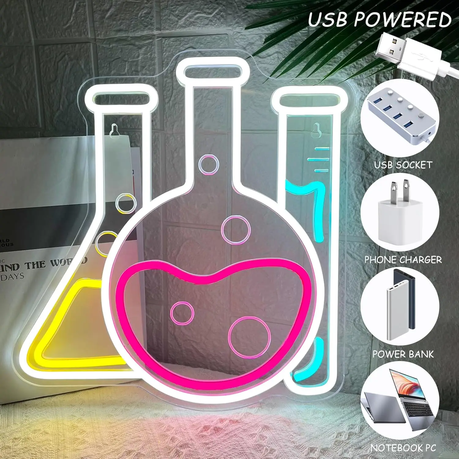 دورق كيميائي ضوء النيون تسجيل USB عكس الضوء LED النيون تسجيل لغرفة النوم غرف معيشة نادي بار رجل كهف هدايا الحفلات جدار ديكور