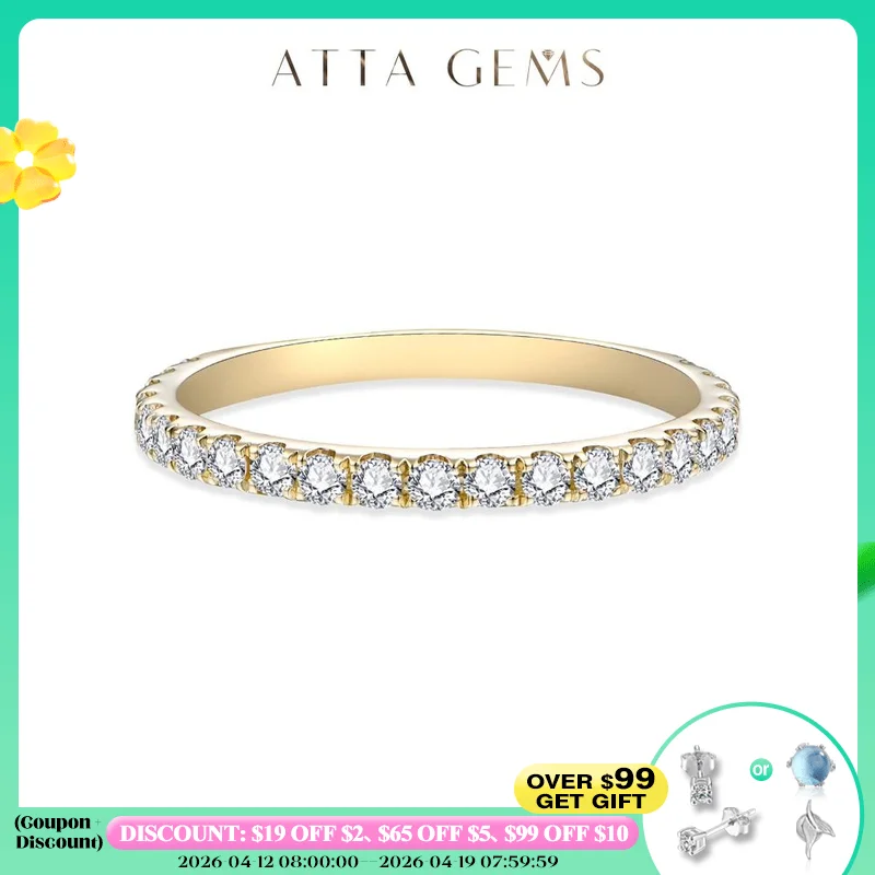 

ATTAGEMS Moissanite Rings for Women Solid 18K 14K 10K Yellow Gold Pass Au585 Diamond Tester for Engagement Wedding Band Gifts