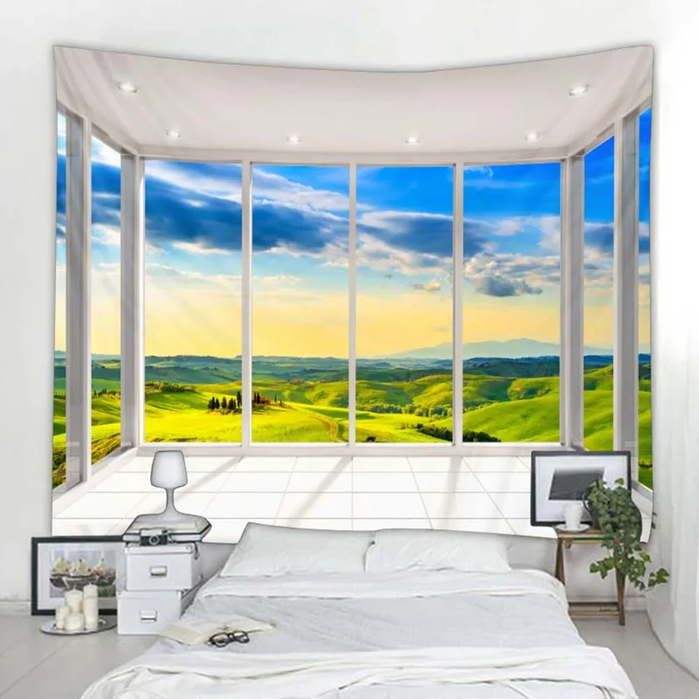 Tapestry Wall Hanging Living Room Bedroom Natural Window View Beach  Bedside Background Fabric