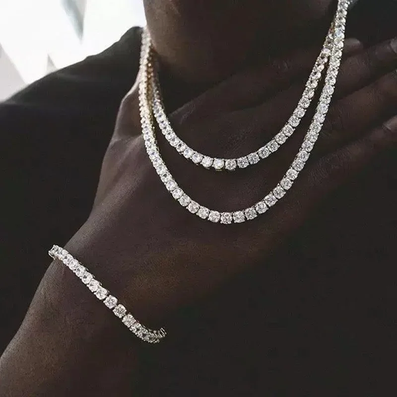 Hip Hop Jewelry 1 Row Iced Out Tennis Chain Bling CZ Men Diamond Cubic Zirconia Choker Necklace Women Drop Shipping