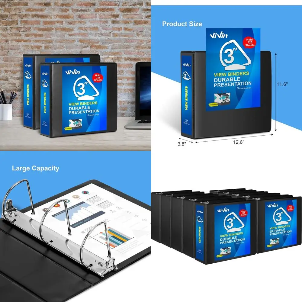 

3 Inch Slant D-Ring View Binder, 725-Sheet Capacity, 8.5 x 11 Paper, 10-Pack, Black