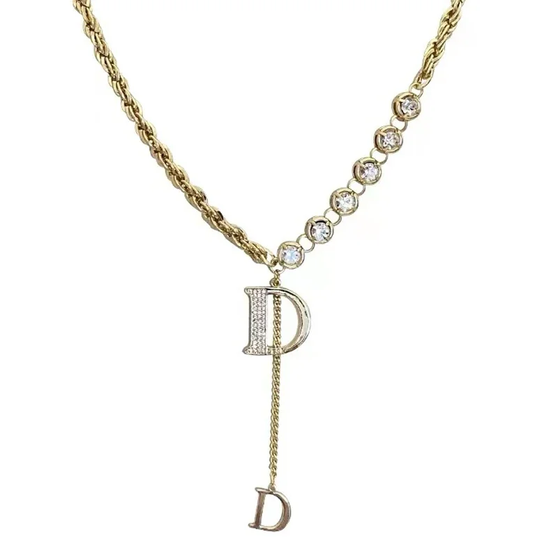 Micro Setting Zircon D Letter Pendant Long Necklace Winter Sweater Chain Fashion Jewelry For Woman Girls Party Gift image 6