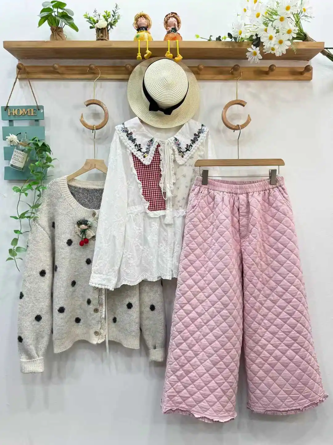 신상품 2025 겨울용 면 패딩 와이드 팬츠, 여성용 신축성 있는 허리 다이아몬드 그리드, 모리 걸 레트로 캐주얼 두꺼운 바지 B5D857CC