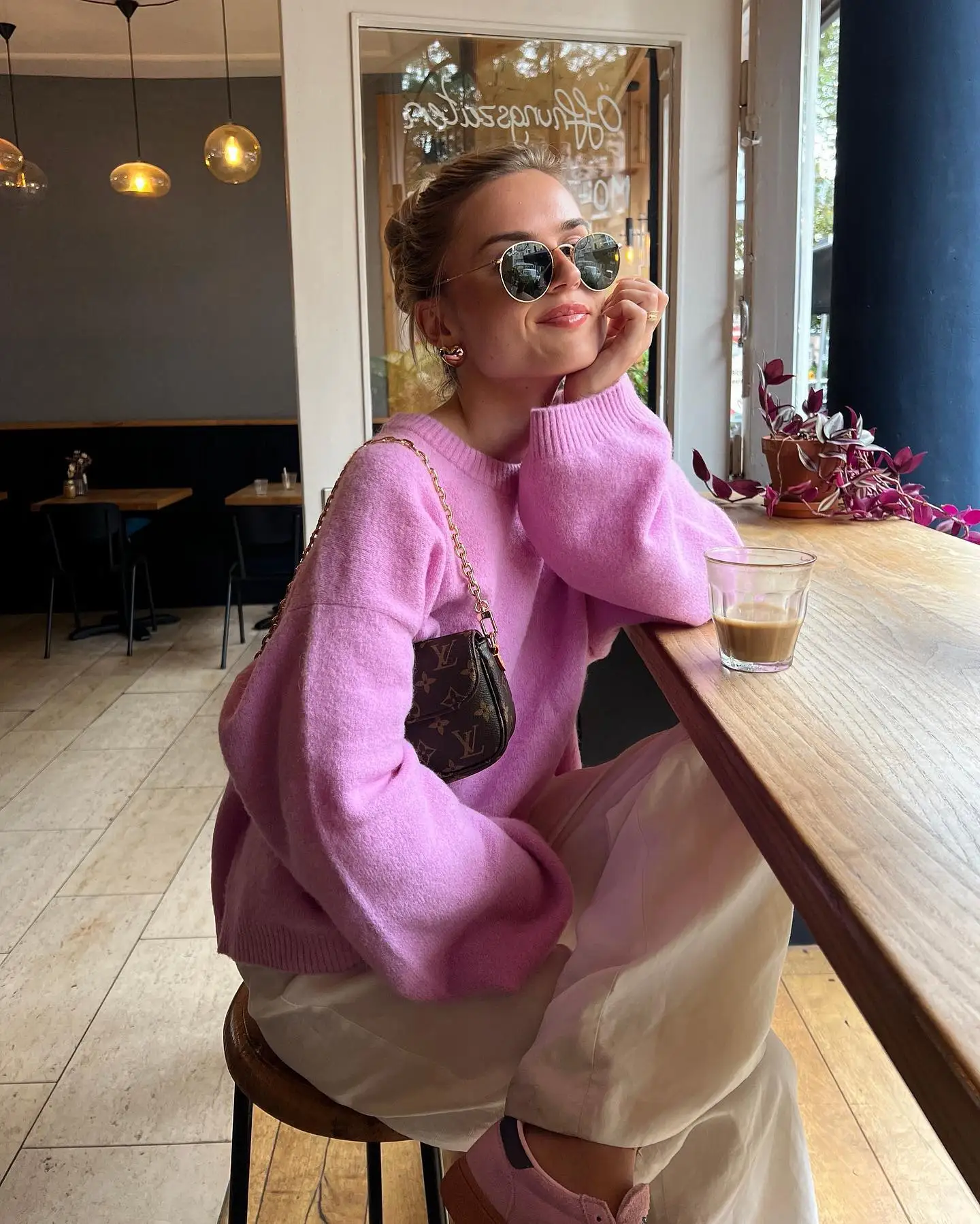 Casual Long Sleeved Loose Pink Knitted Pullover Autumn Chic O-neck Solid Women Sweater 2024 New Minimalist Style  Street Jumper