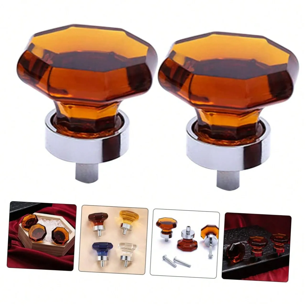 6Pcs Amber Crystal Knobs, Glass Cabinet Knobs Crystal Cabinets Cupboard Knob, Decorative Hardware Glass Dresser Handles (Amber)