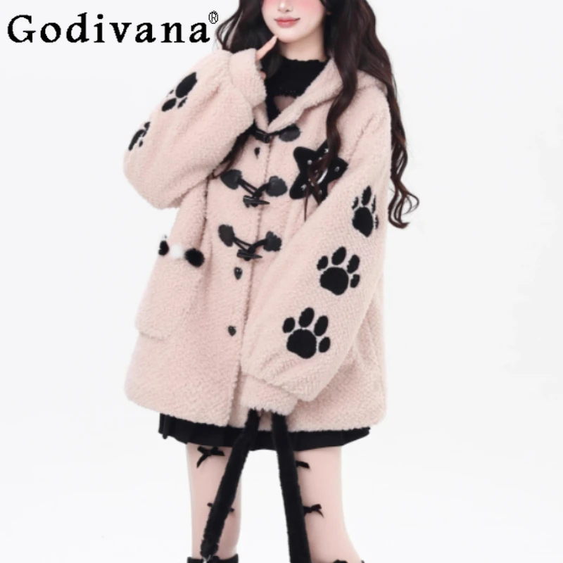 Winter Girl Cute Versatile Age-reducing Embroidery Warm Hooded Warm Jacket Fashion Sweet Thickened Leisure Long Sleeve Coat