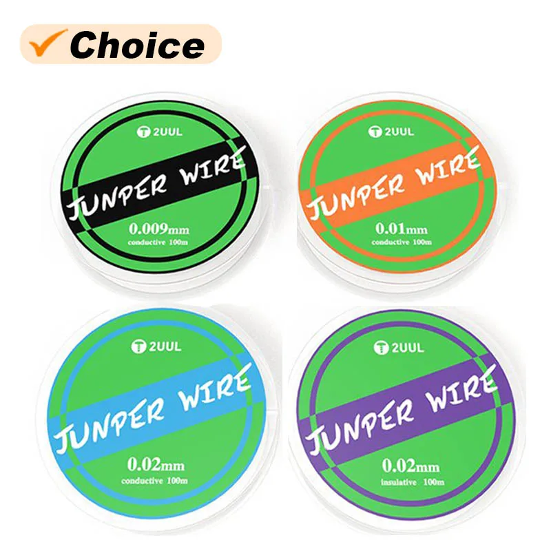 

2UUL 0.01 0.02 0.009mm Ultra-fine Jumper Wire 100m Insulative/Conductive Precision Phone Fingerprint Repair Flying Line