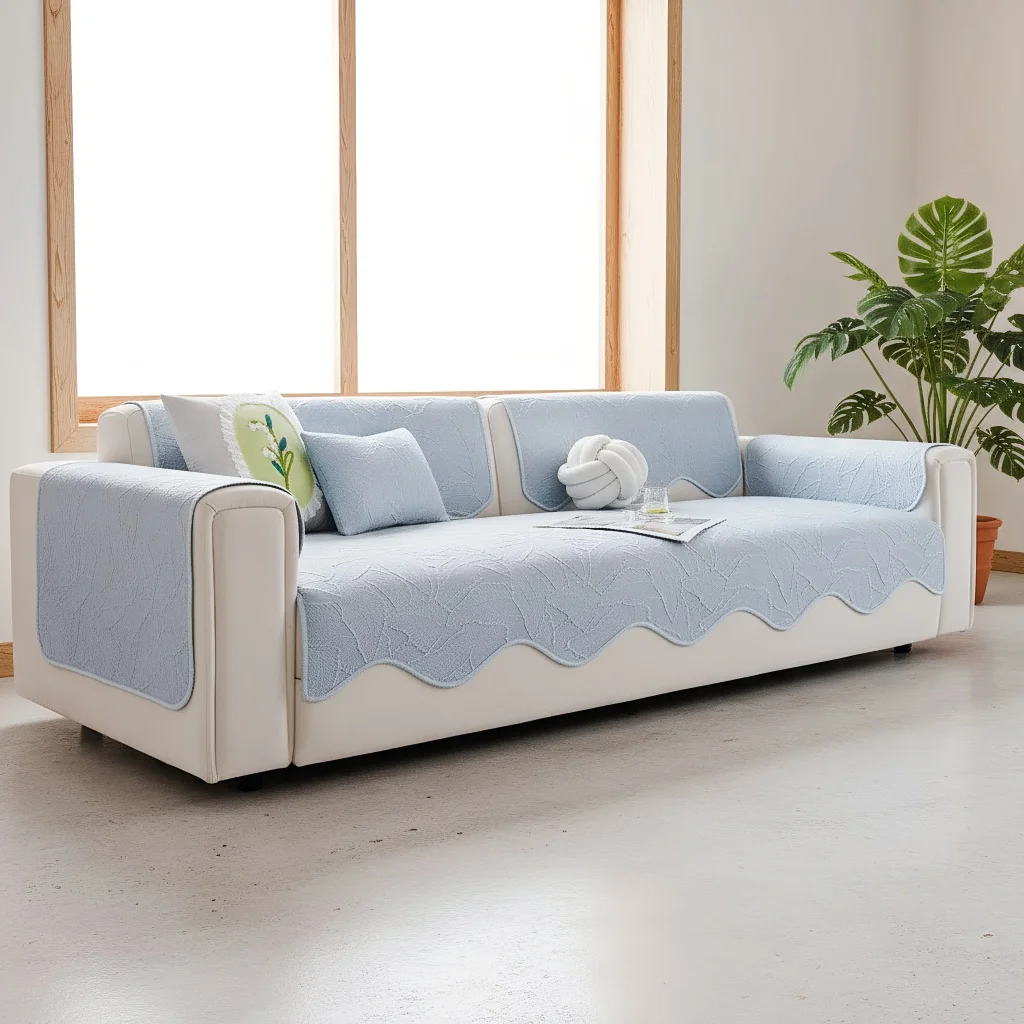 2026 New Cool Knitted Sofa Cushion Special-shaped Summer Ice Silk Non-slip Breathable Skin-friendly Sofa Seat Cover Solid Color