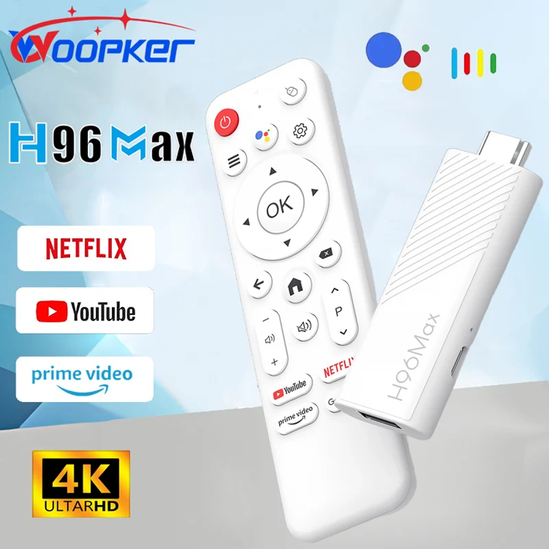 Woopker H96 Max H313 TV Stick Android 14.0 Support 4K Wifi6 BT5.0 Quad Core ARM Cortex A53 With Bluetooth Voice Remote Control