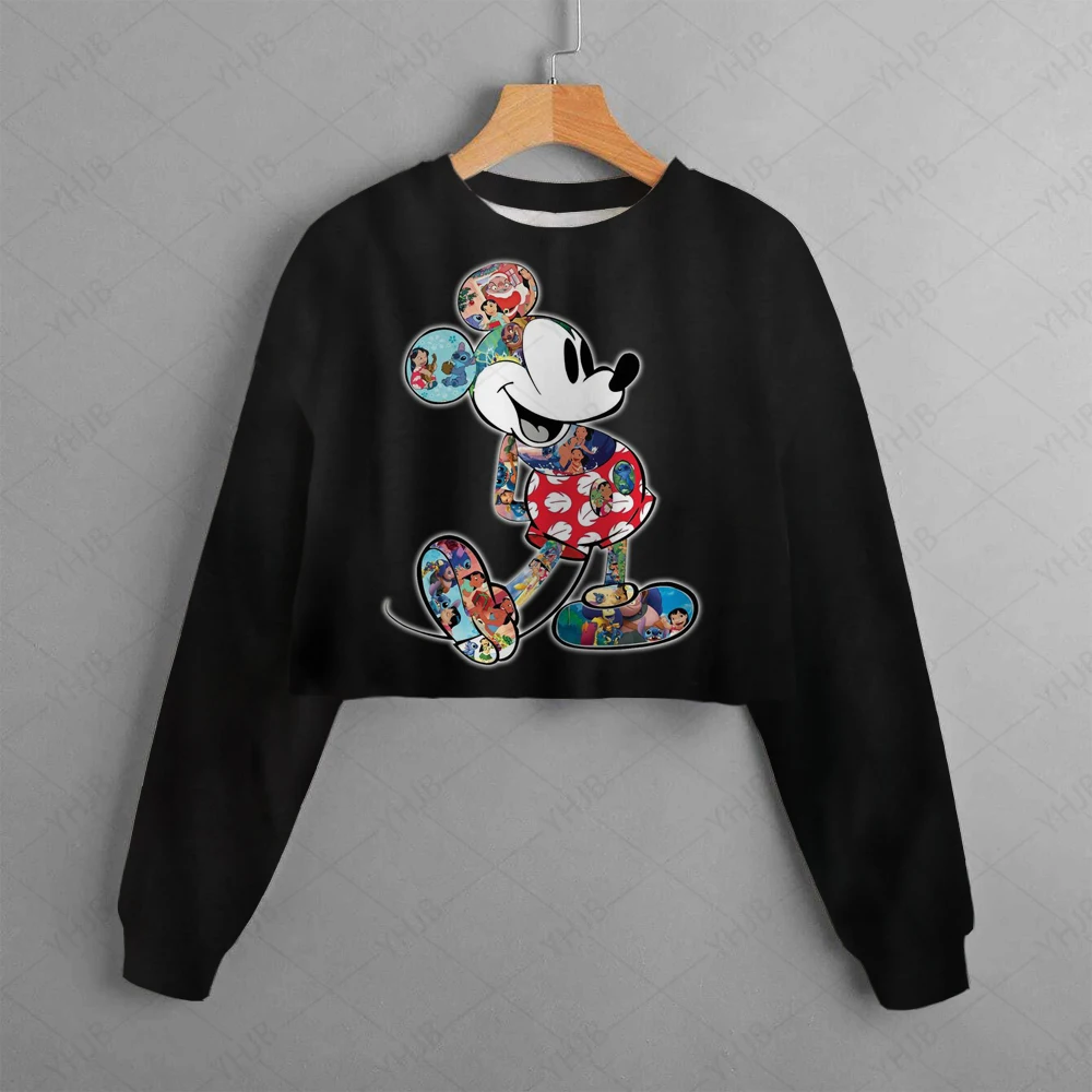 spring Disney Minnie Mickey Mouse Print Oversized Hooded Sweatshirts New Year Harajuku Korean Long Sleeve Short Kids Hoodies