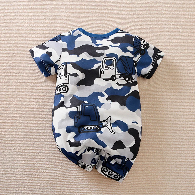 Newborn Clothes Handsome Camouflage Mixer Truck Print Comfortable And Soft Summer Boys And Girls 0-18 Short SleevedBaby Jumpsuit