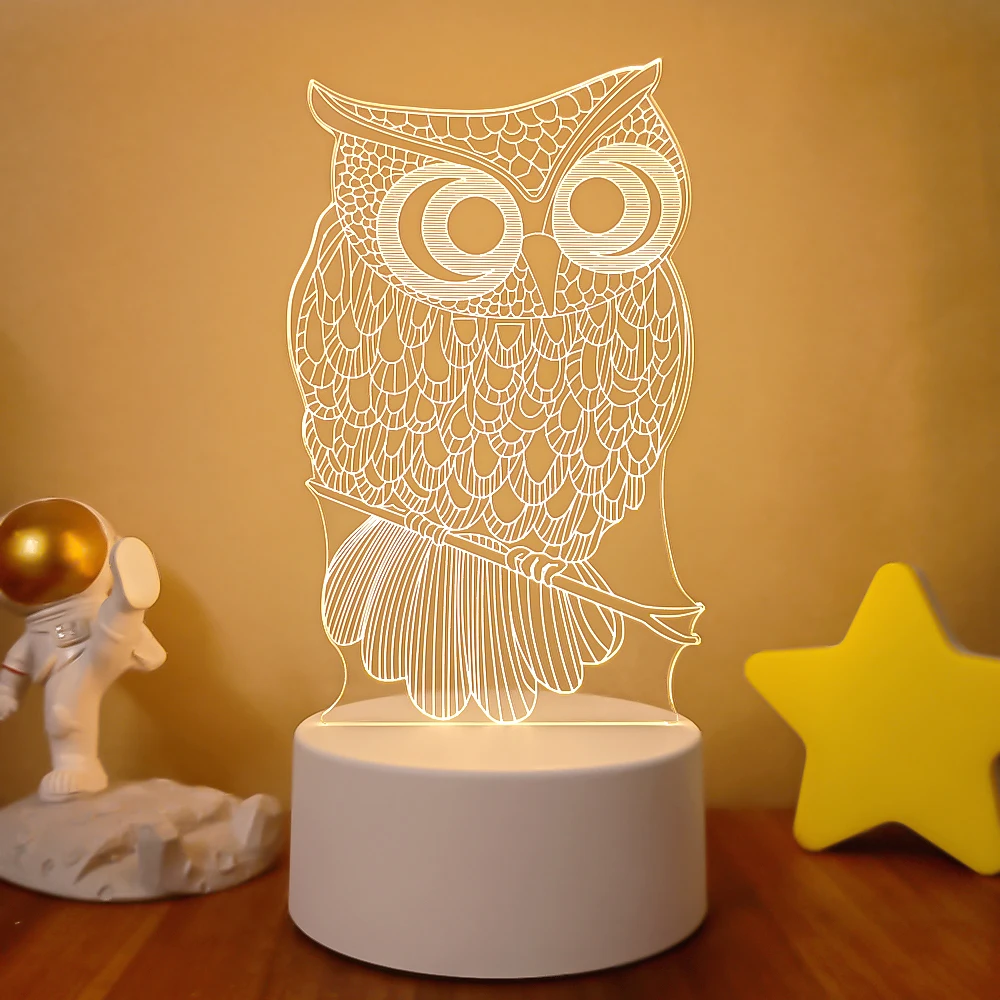 3D Acrylic USB Led Night Light Animal Series Figure Nightlight for Kid Child Bedroom Sleep Light Gift for Home Decor Table Lamp