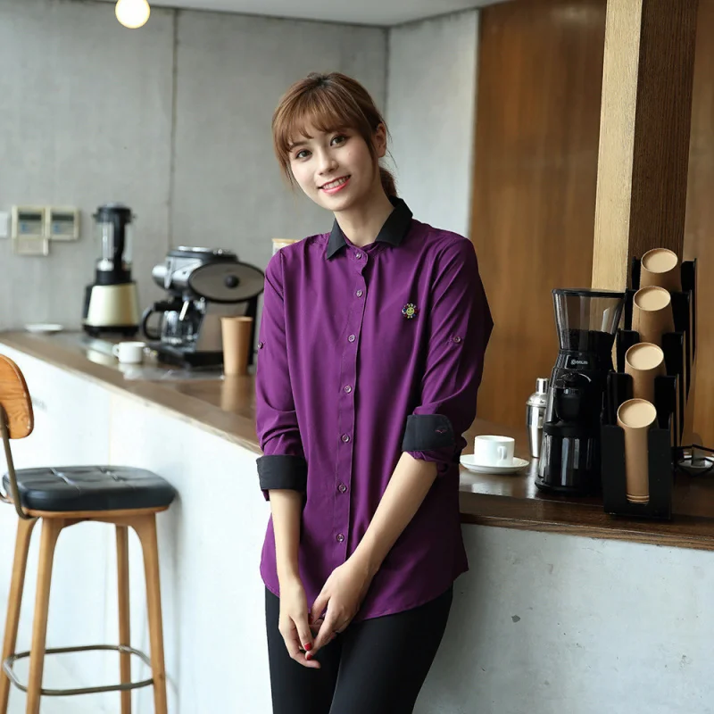 Uniformes de trabajo de Hotel Otoño Invierno mujeres Hot Pot restaurante barbacoa restaurante Hotel casa de té restaurante occidental camarero de manga larga