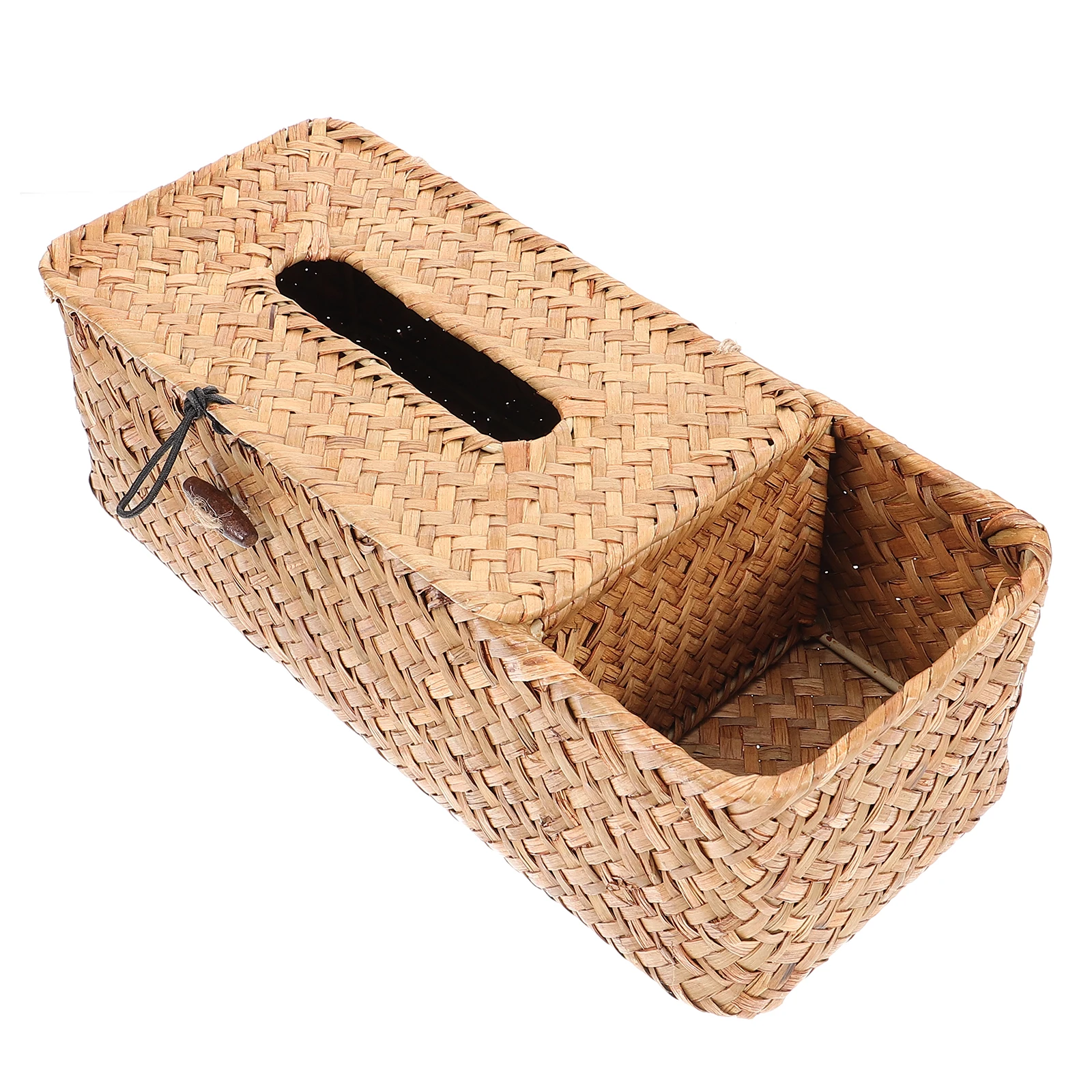 

Vintage Napkin Delicate Box Holder Woven Seaweed Metal Frame Decorative Rectangular Cover For Home Office Car Multifunctional