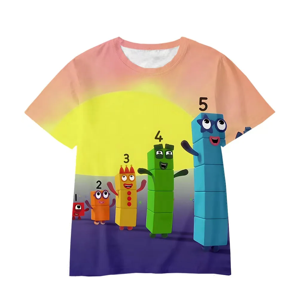 Meninos e meninas Happy Birthday T-shirts, Numberblocks Print Graphic Tee, Kids Cartoon Tops, Vestuário Infantil, Verão, Novo