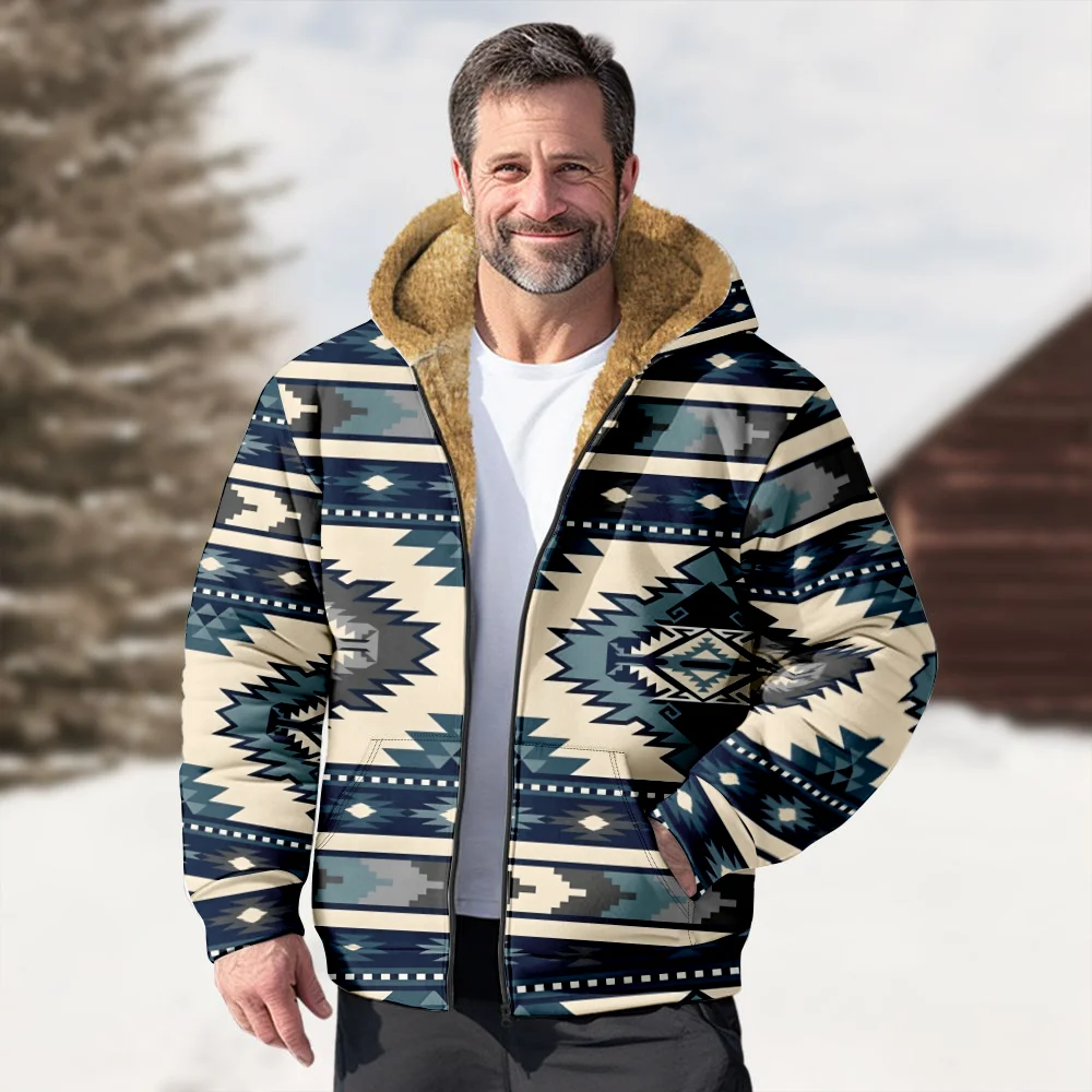 Abrigos de chaquetas de invierno para hombre, moda geométrica Popular, ropa de algodón con patrón Vintage, abrigo deportivo que absorbe la humedad