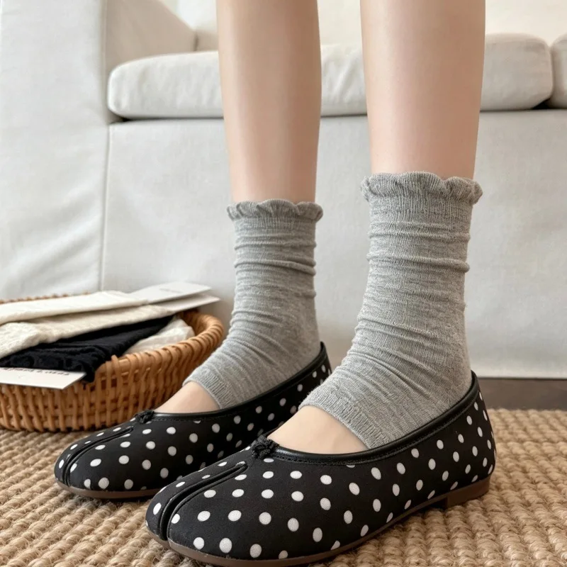 Spring Summer Thin Leg Stacked Ruffle Footless Sock Simple Dark Pattern Mid-Calf Boot Covers Sandals Slippers Accessories