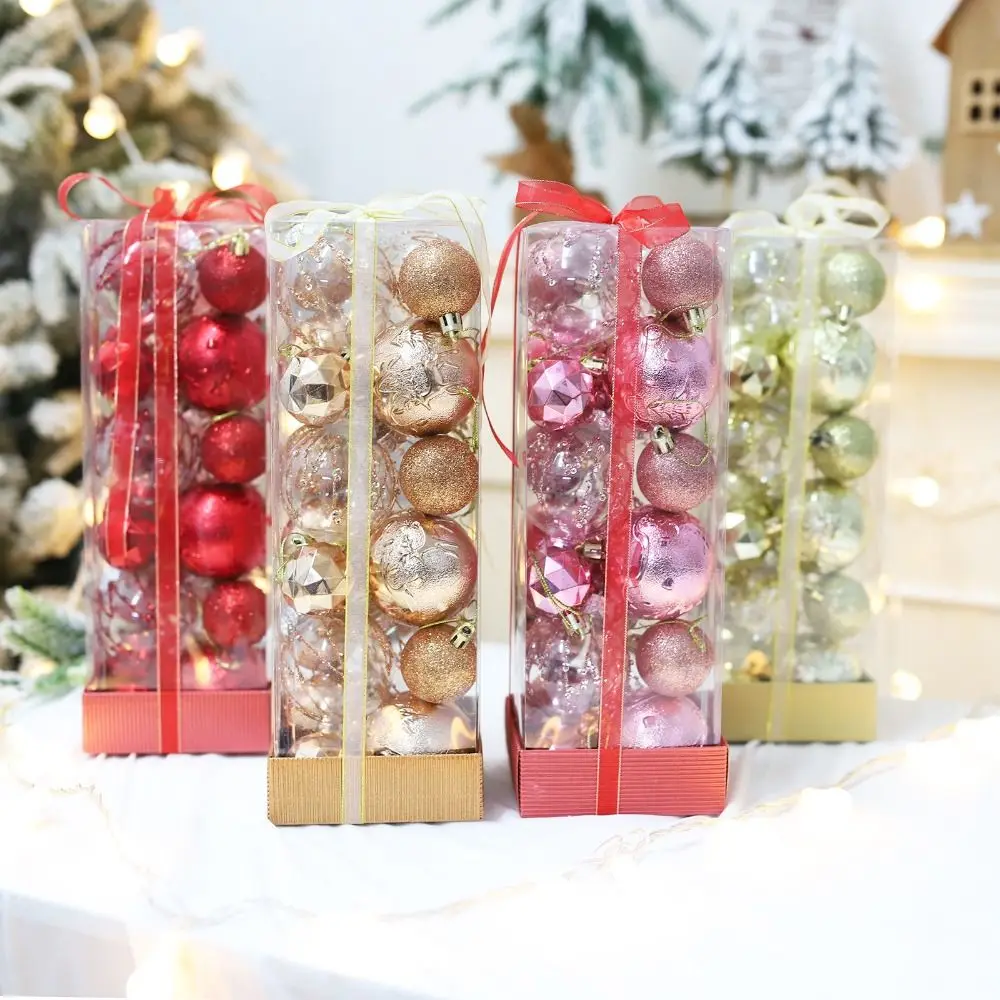 24pcs 4/6cm Christmas Painted Ball Creative Delicate Christmas Tree Pendant Waterproof Transparent Hanging Ornament