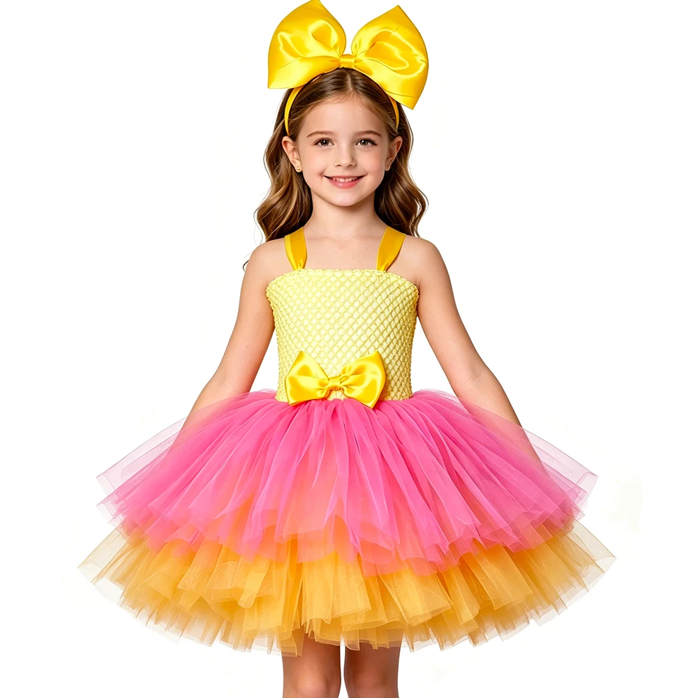 Disfraces de Muñeca Lol para Niñas, Vestido de Tul Amarillo de 3 Capas para Fiesta de Cumpleaños de Halloween, Vestido de Princesa de Tul para Niñas Pequeñas