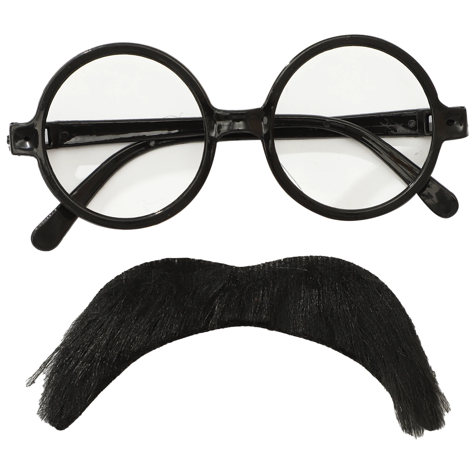 Adults Kids Plastic Round Frame Glasses with Realistic Self-adhesive Mustache Costume Accessory for Halloween Cosplay Party