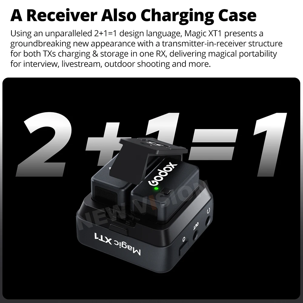 نظام ميكروفون لاسلكي Godox Magic XT1 بسرعة 2.4 جيجا هرتز كحد أقصى. معالجة الصوت الاحترافية بطول 200 متر من LOS Range Pro تدعم تسجيل الصوت الرقمي