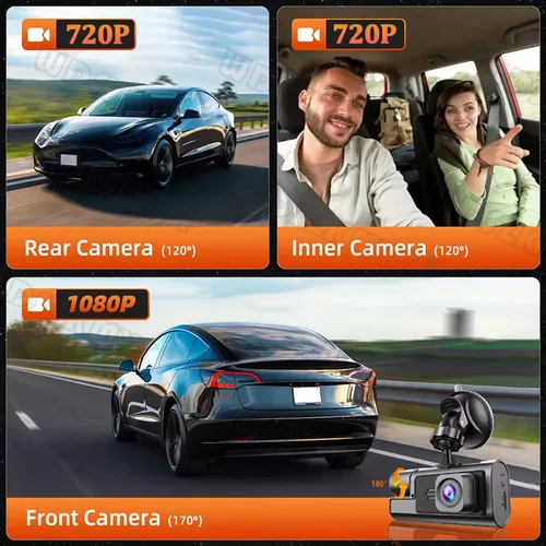 Imagen 2 del producto Cámara de salpicadero de 3 canales para coche, grabadora de vídeo WIFI,dashcam coche，camara coche，sistemas inteligentes de coche，camara coche delantera grabar， cámara de visión frontal y trasera, DVR, caja negra, 1080P
