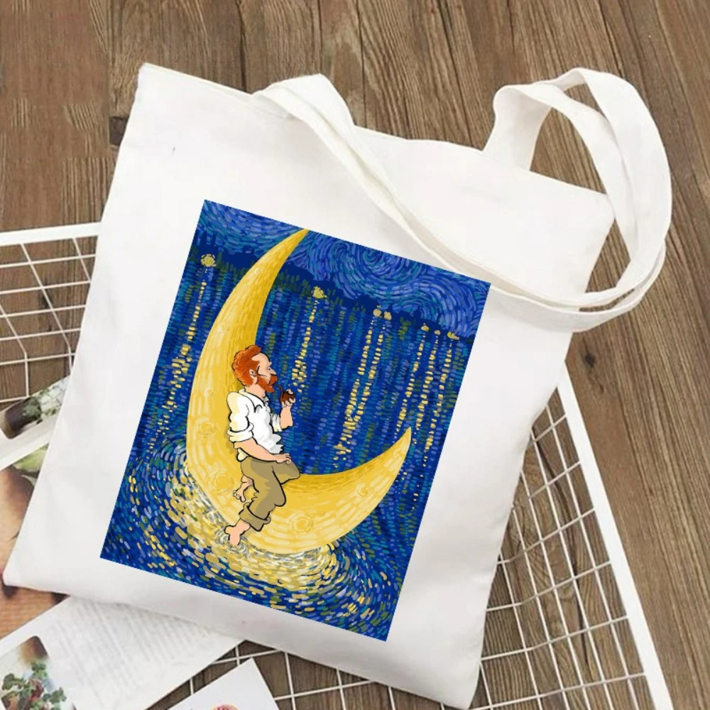 

Artistic Cartoon Van Gogh's Painting Canvas Bag Stylish Durable Shoulder Bag for Everyday Use, Ideal for Trendy Fashionistas