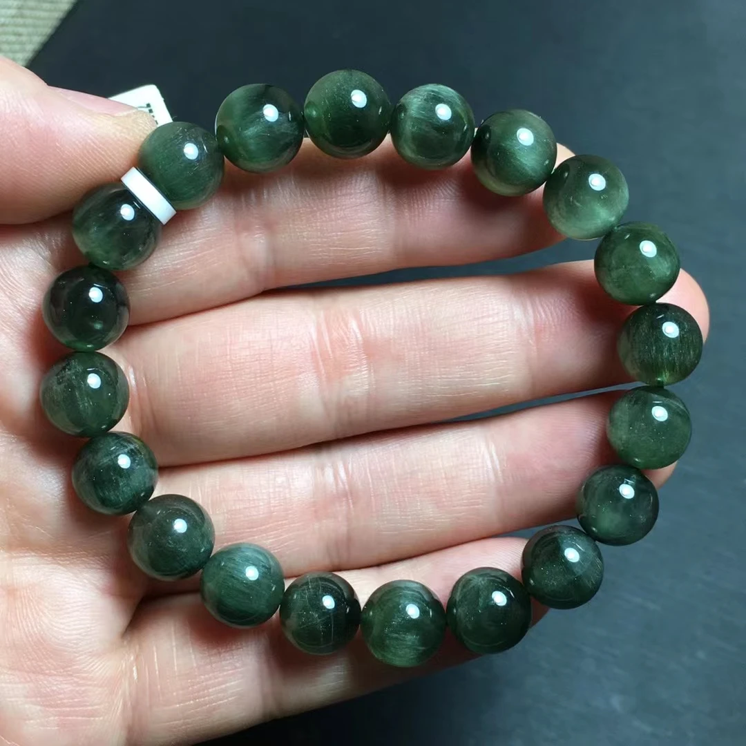 

Natural Green Rutilated Quartz Clear Beads Bracelet Women Men Jewelry 10mm Cat Eye Stretch Crystal Barrel Beads AAAAA