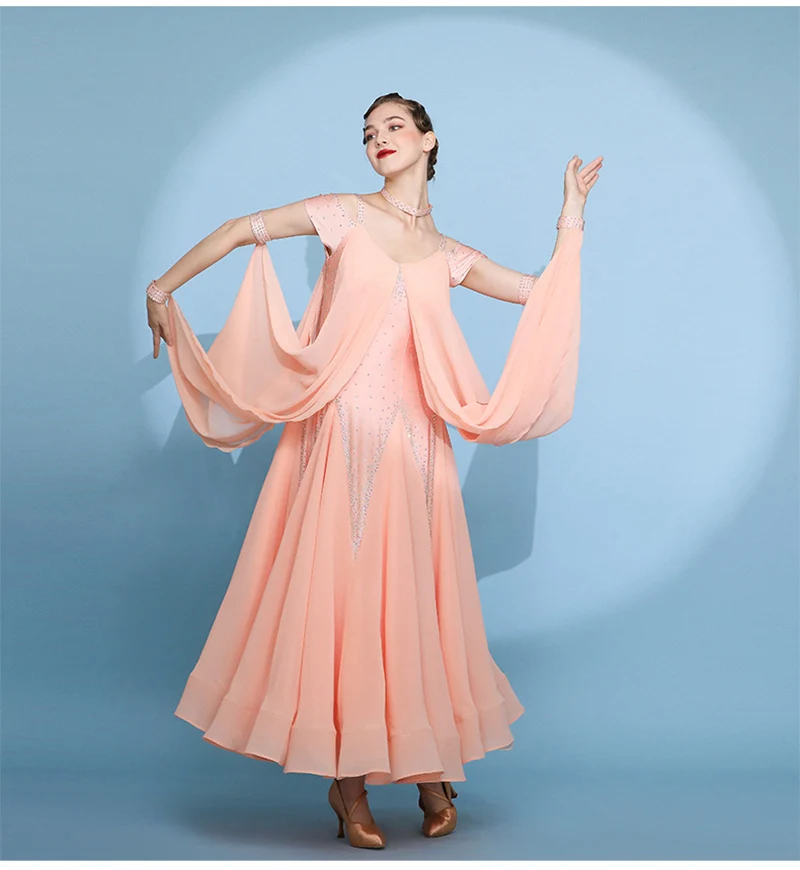 Orange Ballroom Competition Dance Dress Women New Design Lady's Performance Customize Modern Waltz Ballroom Dance Dresses