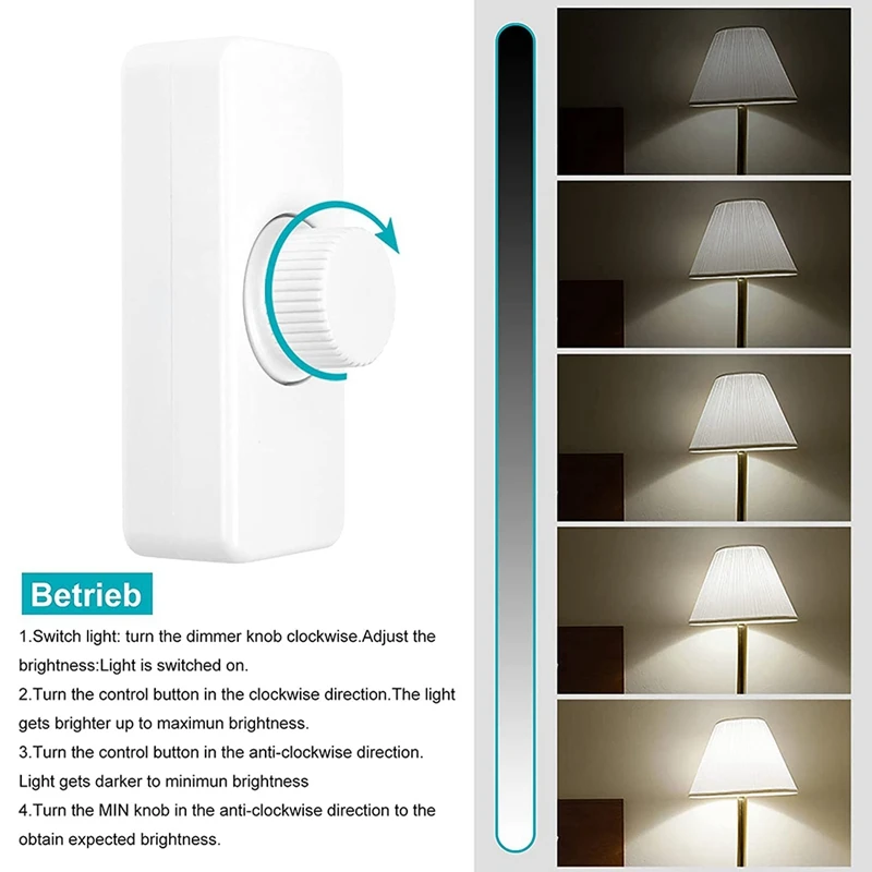 2X Inline LED Dimmer Switch, Built-In Rotary ON/OFF And Knob Control Dimmer For Dimmable 3-100W LED/Incandescent White