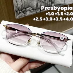 High Definition Gray Sun Presbyopia Glasses Thickened 3D Lace Frameless Glasses New Metal Oval Small Frame Presbyopia Glasses