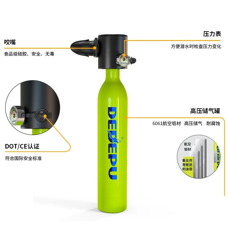 Aluminiowa butla wysokociśnieniowa DEDEPU |   Butla z tlenem o pojemności 0,5 litra do sportów podwodnych i nurkowania.