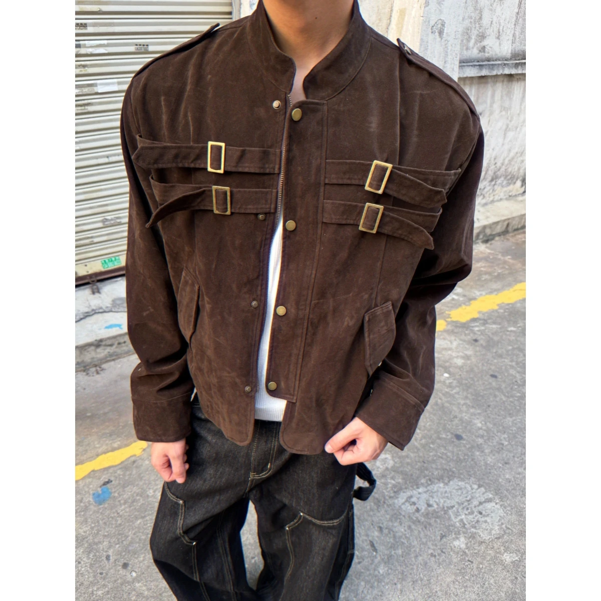 

Мужская и женская замшевая куртка в стиле ретро в американском стиле с широким лоскутным дизайном Cleanfit, верхняя одежда для мотоцикла, осенняя мода