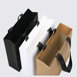 100pcs Custom Printed Handled Type Black Craft Paper Gift Bag for Business Advertising Shopping Bags with Your Own Logo