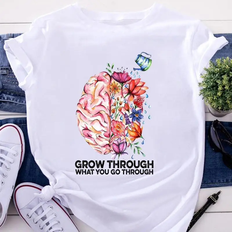 

Female Clothes Tshirts Cartoon Short Sleeve Tops Women Graphic T-Shirt Tees Ladies Summer funny flower spring 90s