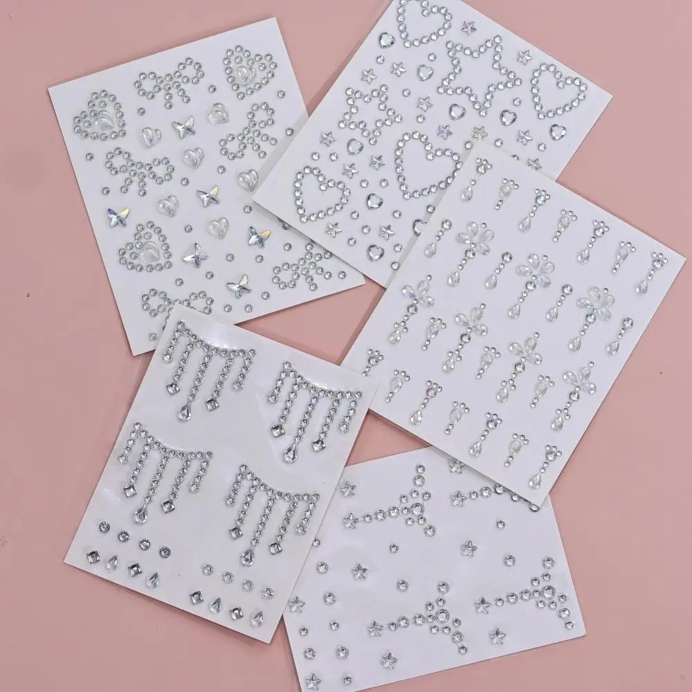 1/5 Sheets 3D Teardrop Rhinestones Eye & Face Gems Sticker Star Love heart Shape Makeup Accessory For Festivals Party DIY