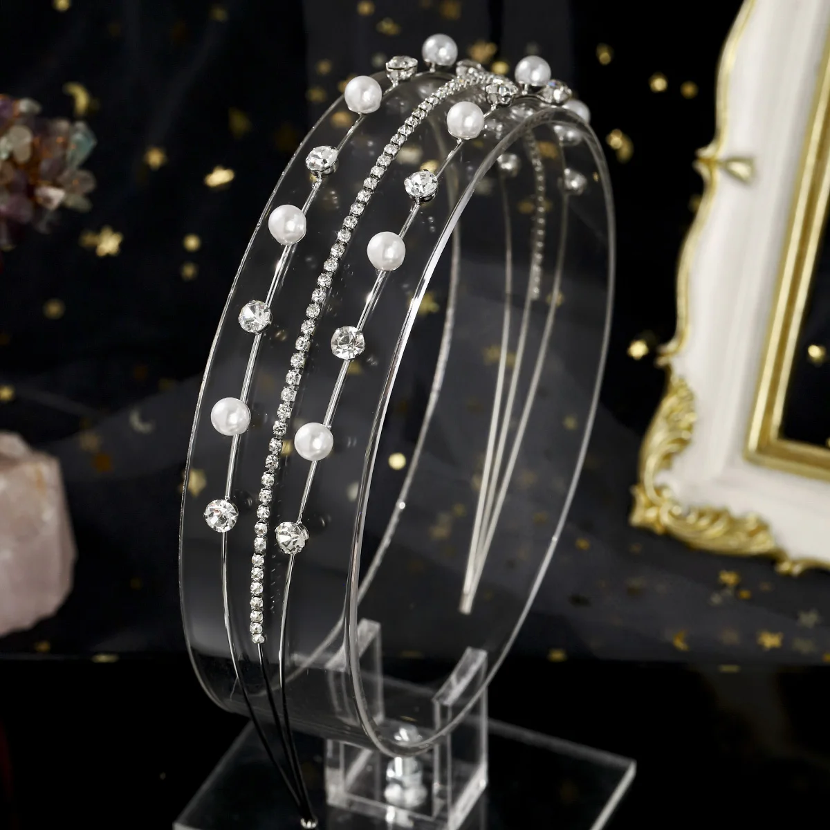 Korean-style Classic 3-Tier Pearl Headband Bridal Wedding Simple Headpiece Tiara Elegant Handmade Hair band As Gifts