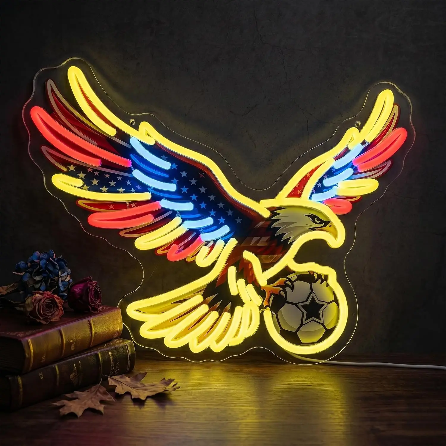 LED Neon Sign Eagle With American Flag Neon Light USB Wall Hanging Lamp Sports Bar Gym Bedroom Man Cave Patriotic Home Decor