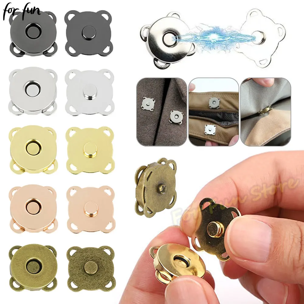 

For Fun 10Sets Metal Plum Blossom Magnetic Buckle Snap Fasteners Kit Square Sewing Button Wallet Handbag Clothes DIY Accessories